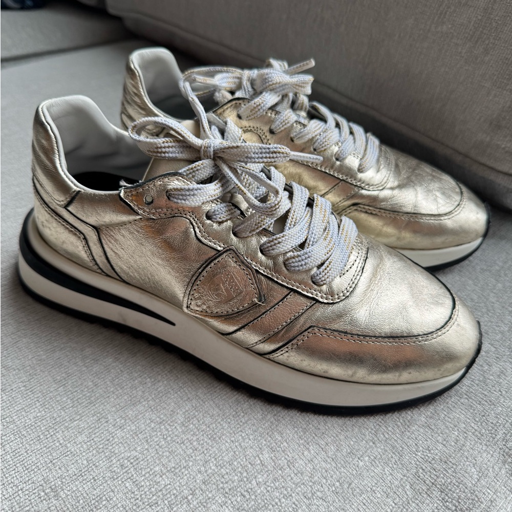 Authentic Phillipe Model Gold Metallic Sneakers